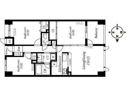 西区新町アーバンコンフォート(2LDK/7階)の間取り写真