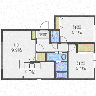 プロムナードI(2LDK/2階)の間取り写真