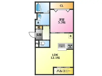 GRACE RUHEグラースルーエ(1LDK/3階)の間取り写真