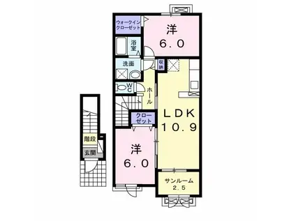ルミエール F(2LDK/2階)の間取り写真