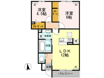 フェリシテI(2LDK/1階)の間取り写真