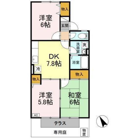 セジュール安東(3DK/1階)の間取り写真