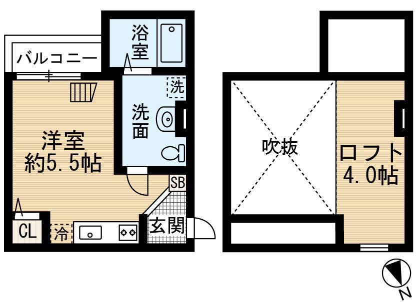 ロイヤルオーク湊(1K/2階)の間取り写真
