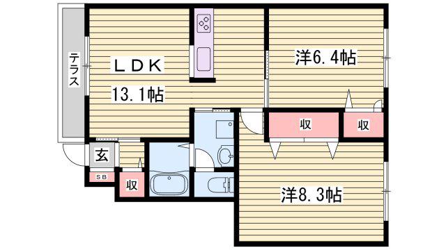 アゼリア宮上 C棟(2LDK/1階)の間取り写真