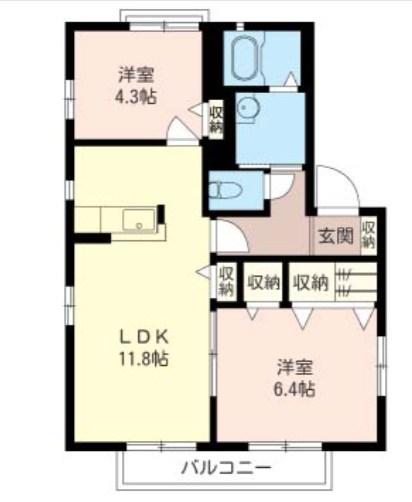 ルミエールII(2LDK/2階)の間取り写真