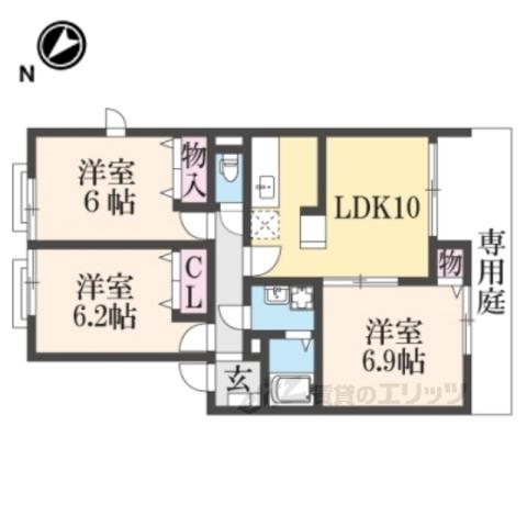 シャンテ西川(3LDK/1階)の間取り写真