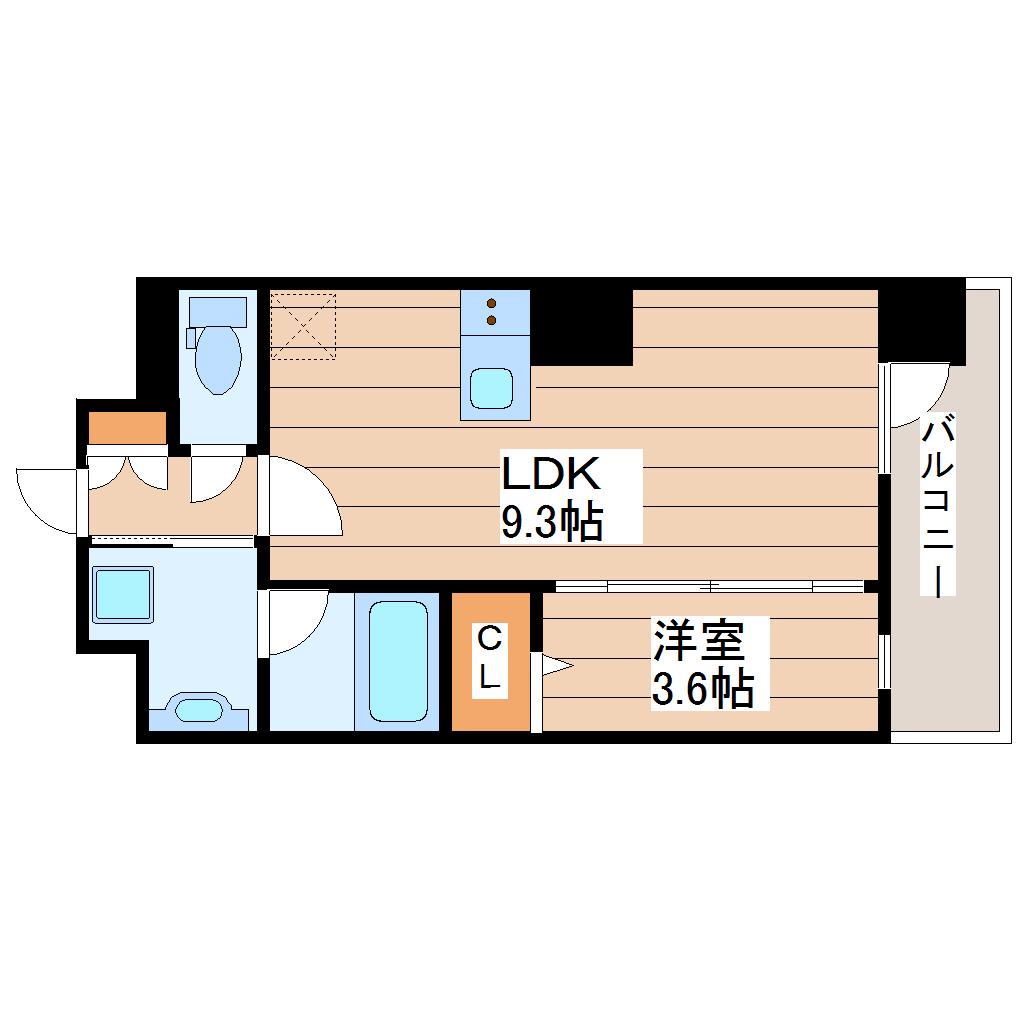 ドゥーエ仙台イーストIII(1LDK/4階)の間取り写真