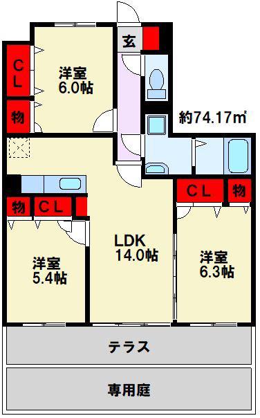 ドエルヴィラ本城(3LDK/2階)の間取り写真