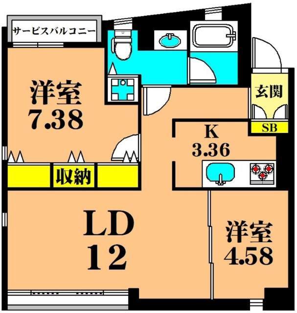 DEN FLAT 南平台(2LDK/3階)の間取り写真