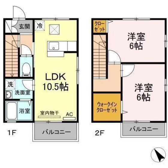 プレジオヤマダ(2LDK/2階)の間取り写真