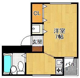 フェリース甲東園(ワンルーム/3階)の間取り写真