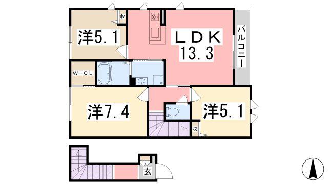 シャーメゾン福田B(3LDK/2階)の間取り写真
