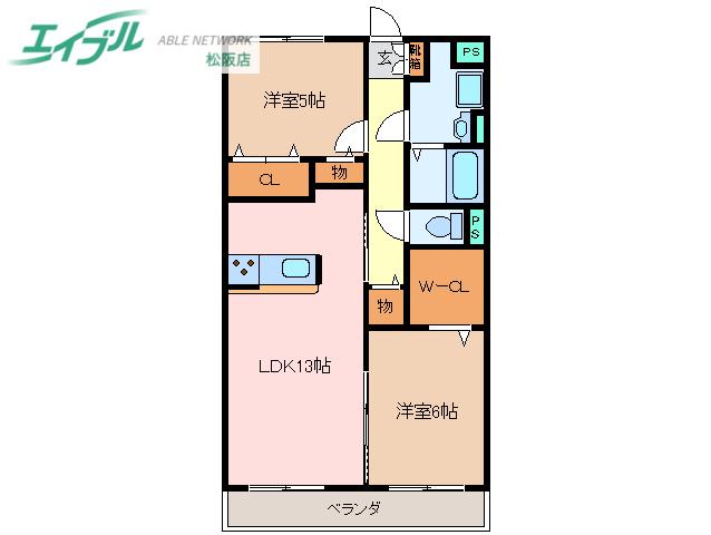 ボヌール(2LDK/2階)の間取り写真