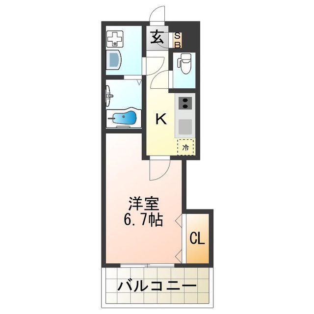 LUXE田辺(1K/9階)の間取り写真