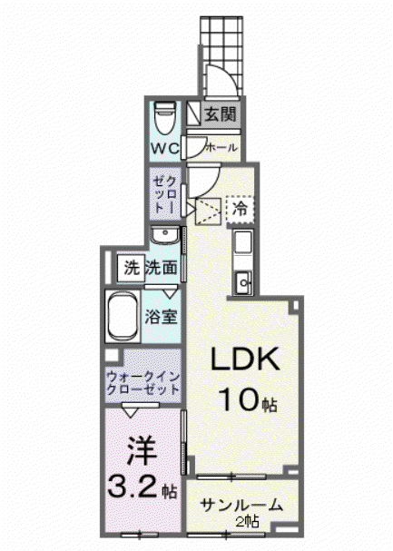 サンパティークG棟(1LDK/1階)の間取り写真