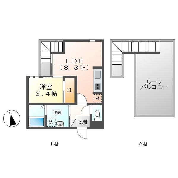 GRANDTIC塩釜口(1LDK/2階)の間取り写真