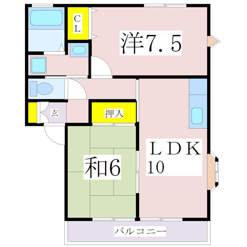 サンビレッジ桜台かりん(2LDK/2階)の間取り写真
