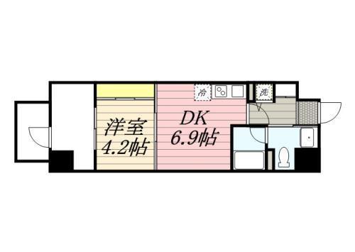 ルネッサンス21久留米六ツ門(1DK/7階)の間取り写真