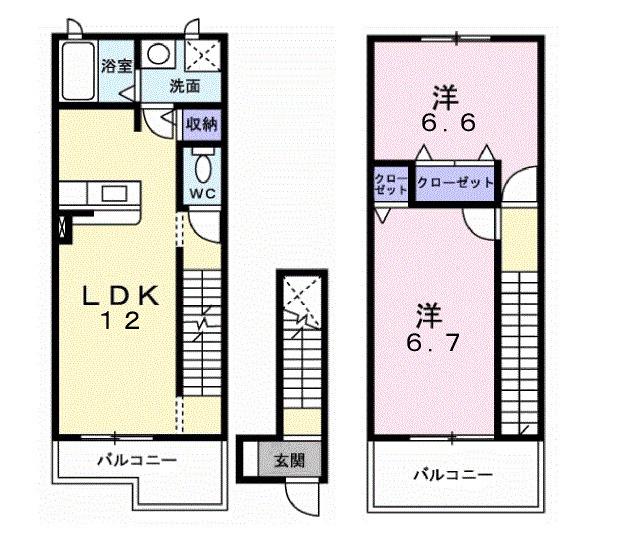 エクセラン セードル(2LDK/2階)の間取り写真