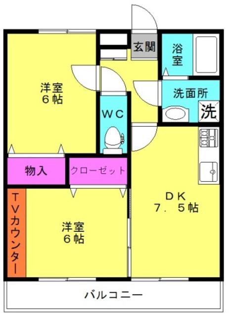 メゾンソレイユA(2DK/2階)の間取り写真