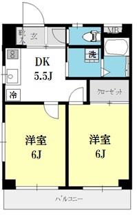 ヒルサイドテラス武蔵野台(2DK/1階)の間取り写真