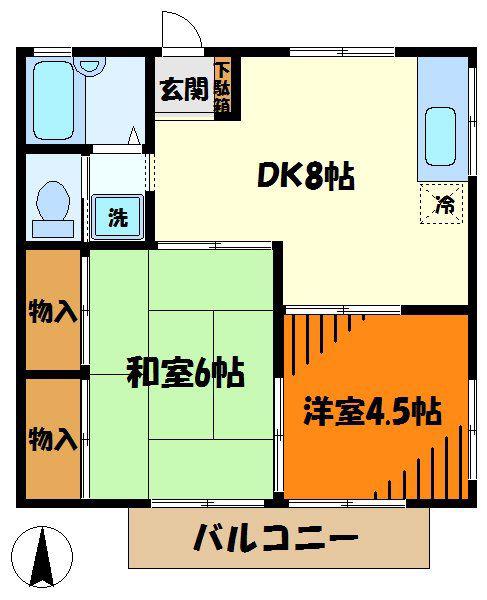 ベルヴィルハイツ(2DK/2階)の間取り写真