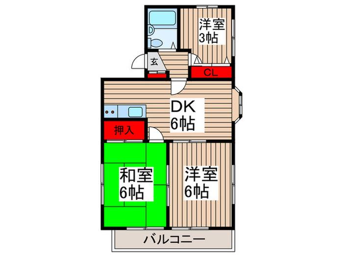 コートKー2(3DK/1階)の間取り写真