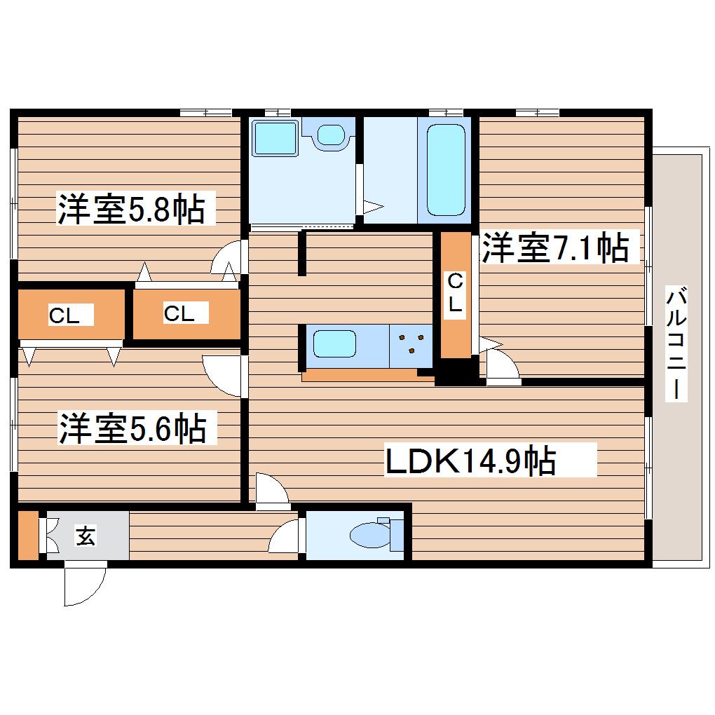 ヴィアーレ・SU(3LDK/2階)の間取り写真