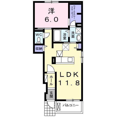 ソレイユA(1LDK/1階)の間取り写真