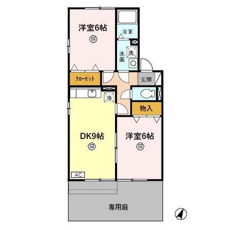 スクエア鞍月 A(2DK/1階)の間取り写真