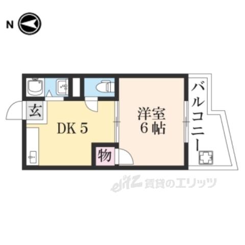 泉涌寺アビタシオン(1DK/6階)の間取り写真