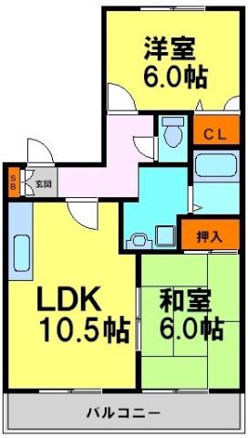 リーブラ東多田(2LDK/2階)の間取り写真