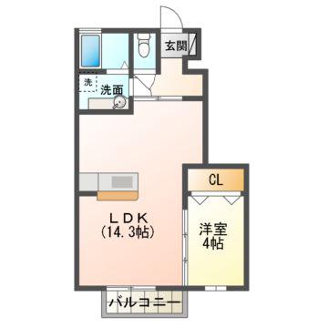 ラヴィベール(1LDK/1階)の間取り写真