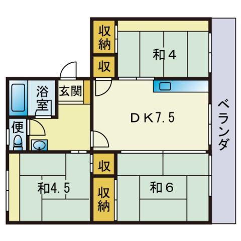 樋井川コーポ200棟(3DK/4階)の間取り写真