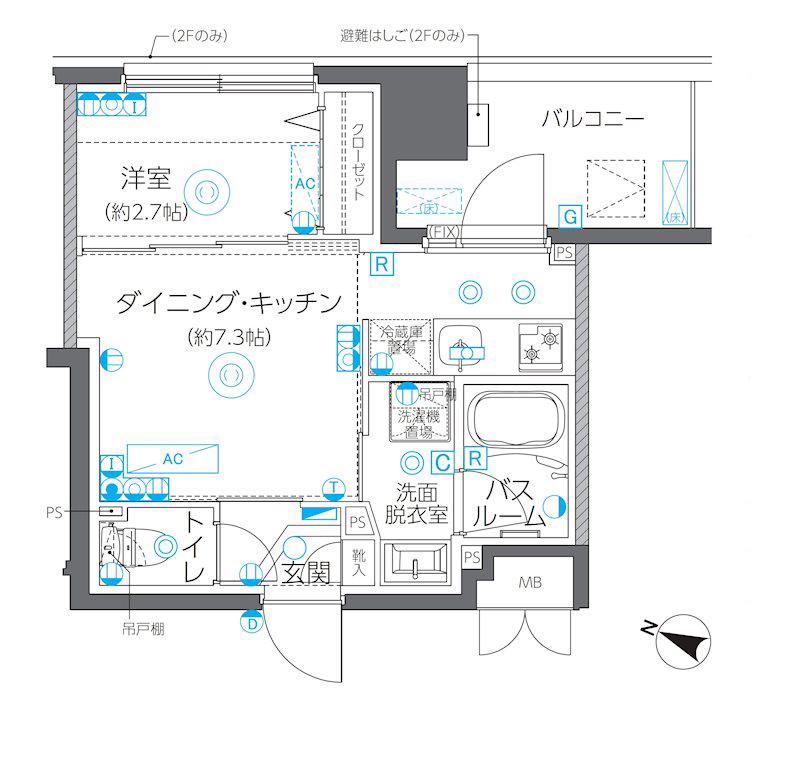 ZOOM方南町(1DK/2階)の間取り写真