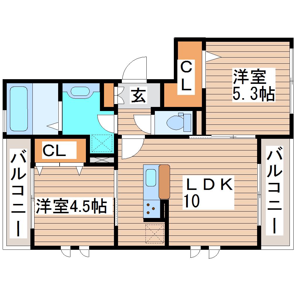 マイプレイス東照宮B(2LDK/1階)の間取り写真