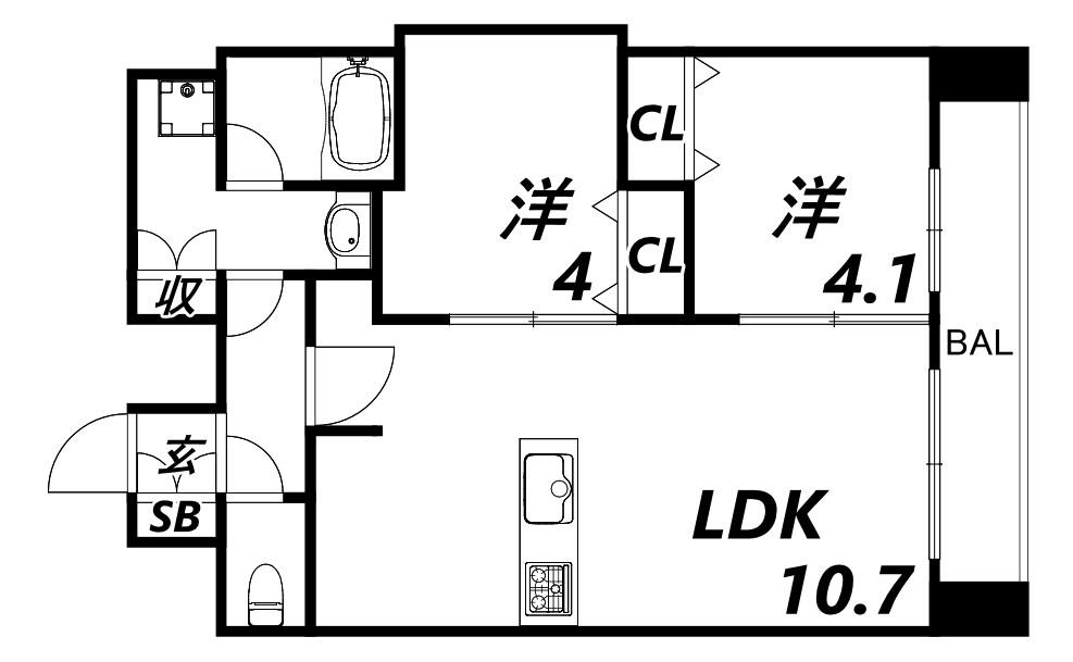 プレリス尼崎レーネヴィア(2LDK/10階)の間取り写真