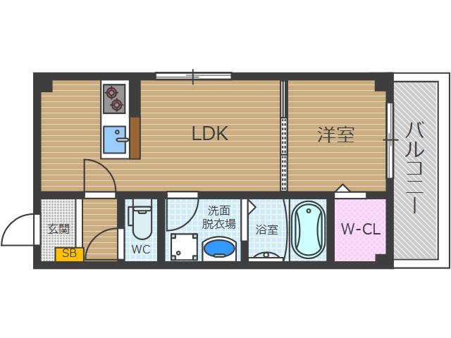 シナジー茨木(1LDK/2階)の間取り写真