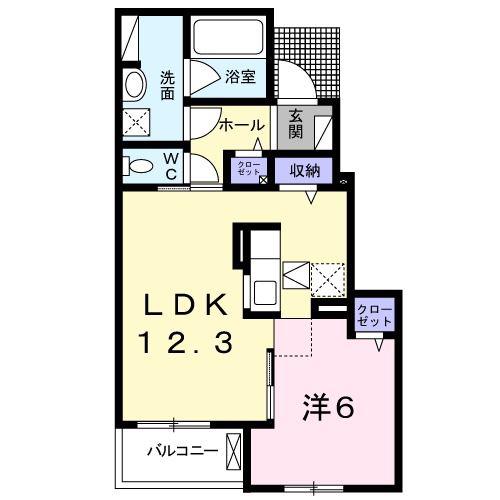 ルチル II(1LDK/1階)の間取り写真