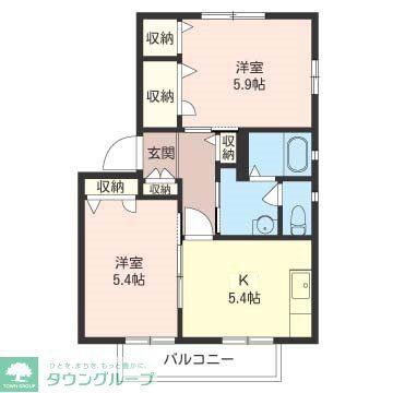 アムール湘南深沢(2K/2階)の間取り写真