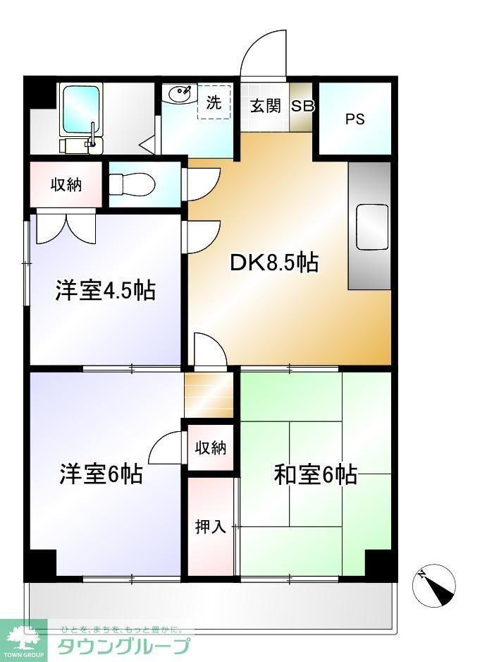 シャトーみのる(3DK/4階)の間取り写真
