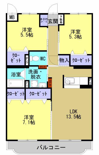 パインウェーブ香月(3LDK/3階)の間取り写真