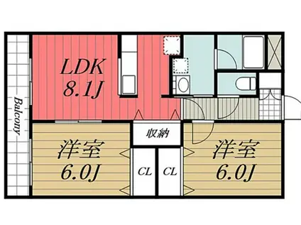 ソレアード茂原(2LDK/1階)の間取り写真