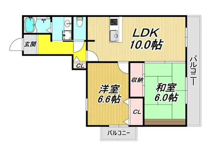 メゾンドーレ野間南(2LDK/3階)の間取り写真