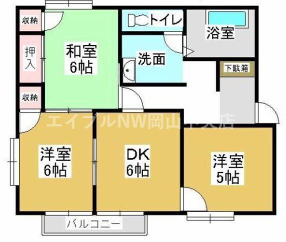 アーモアウメントB棟(3DK/2階)の間取り写真