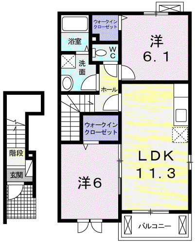 サニー・クリアネス B(2LDK/2階)の間取り写真
