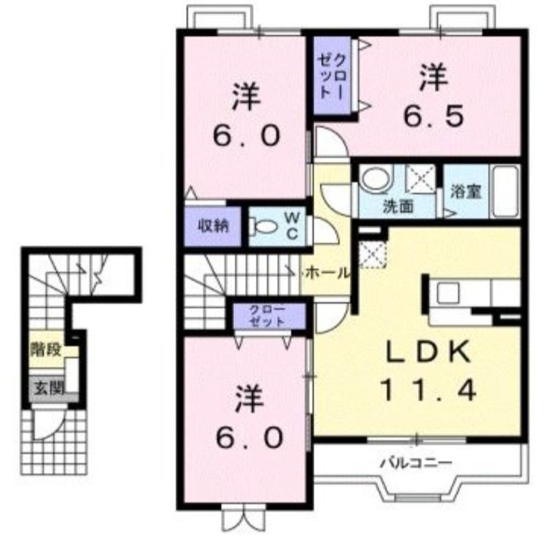 ニューマロンテールB棟(3LDK/2階)の間取り写真