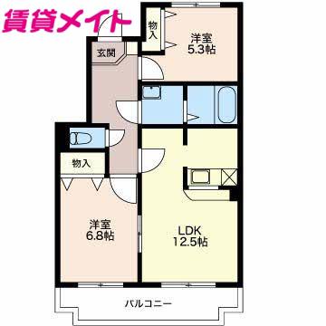 エトワールひらの(2LDK/3階)の間取り写真