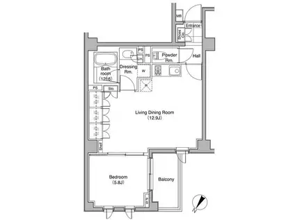 コートレアル三田綱町(1LDK/2階)の間取り写真