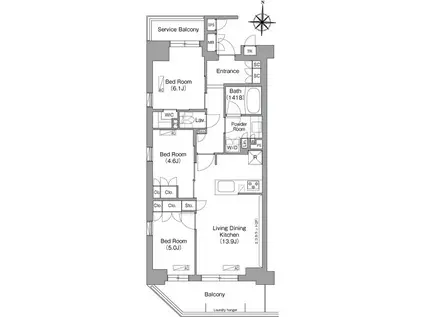 コンフォリア・リヴ八坂富士見(3LDK/4階)の間取り写真